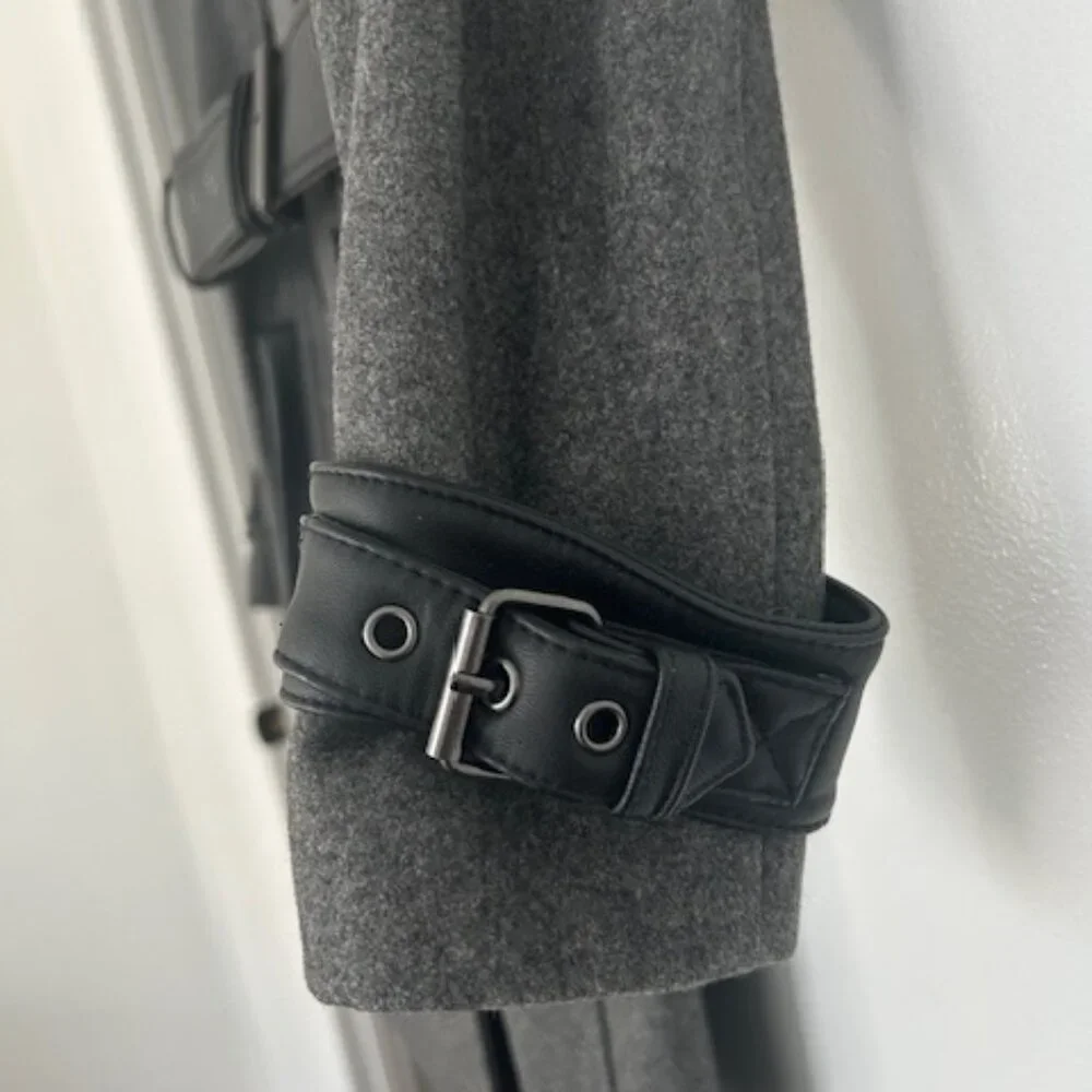 Kooples Grey Wool Blend Trench Coat with leather details - Picture 6 of 11